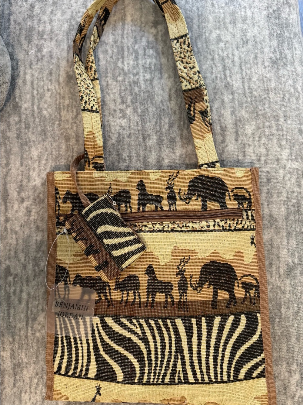Benjamin Jordan Safari Tapestry Tote Bag in Tan, Brown, Black